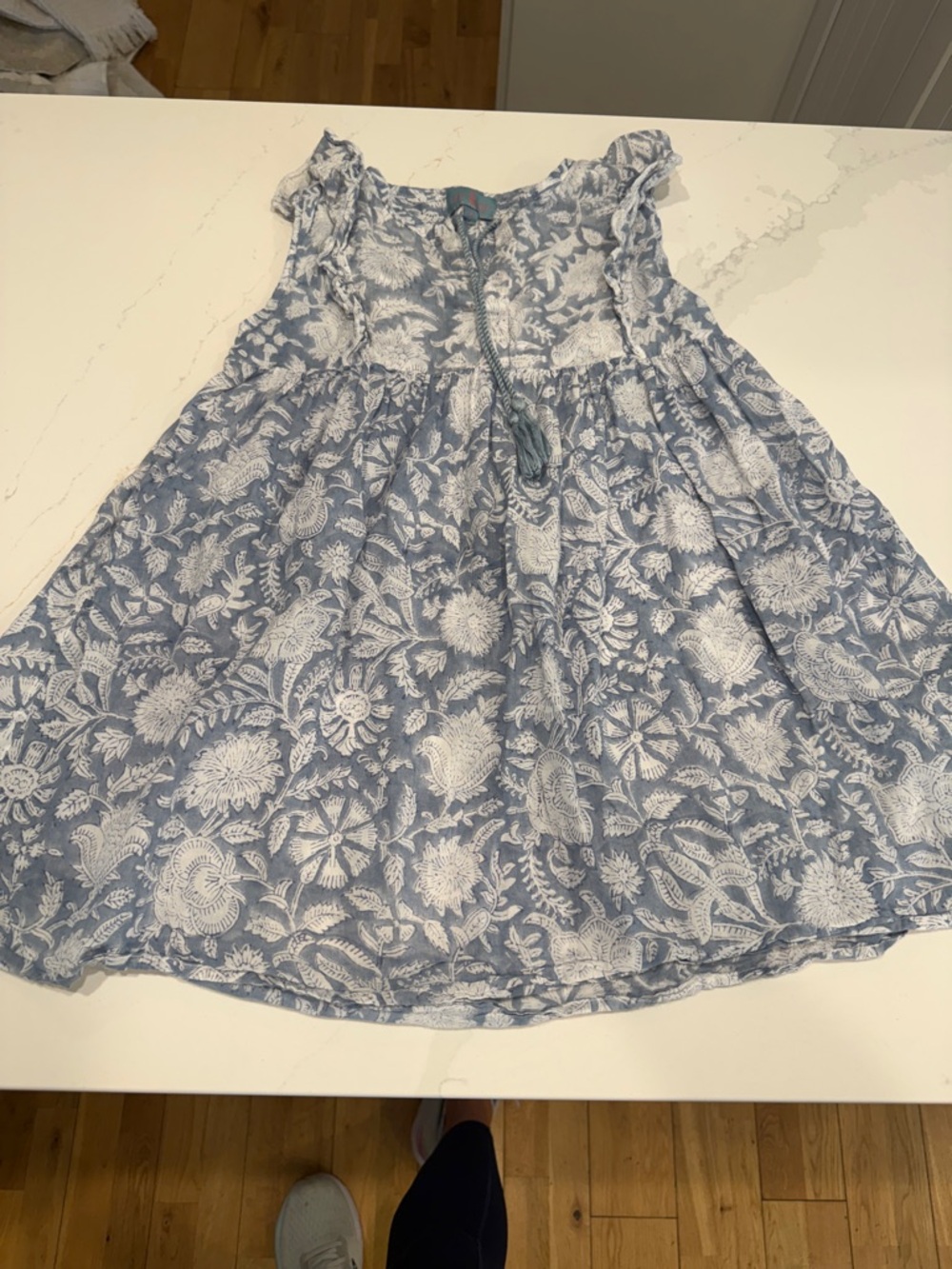 Blue and White Floral A-Line Kids Dress